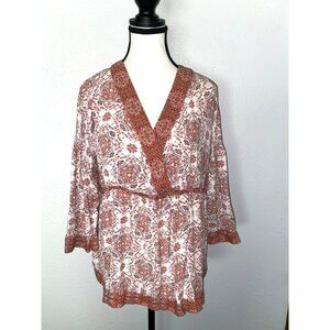 Maurices Fall Boho 3/4 Sleeve V-Neck Top Size M